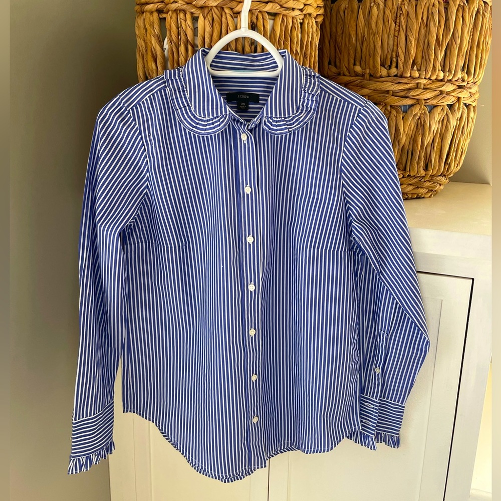 J.Crew pinstripe ruffle button down.